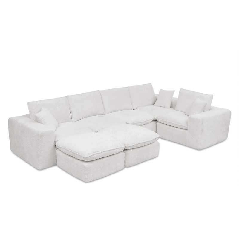Canapé modulaire en forme de L de 107 po avec deux repose-pieds mobiles pour le salon, Orange Boucle, Right Hand Facing