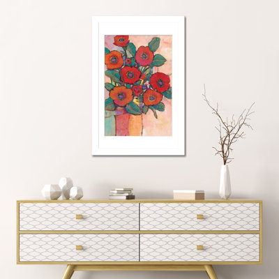 Coquelicots dans un vase I - reproduction d'art murale - papier d'art encadré
