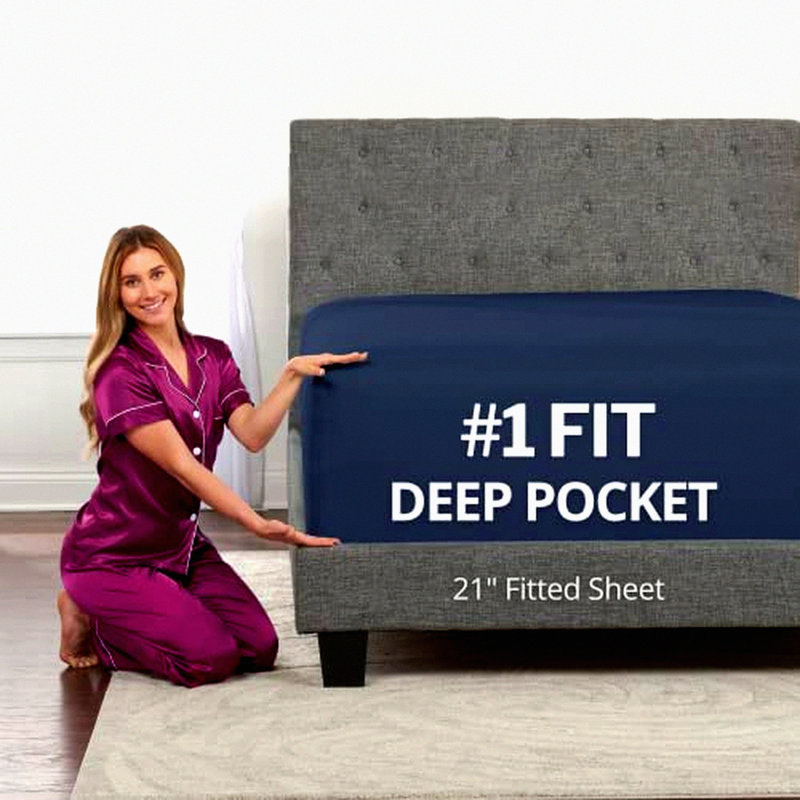 Deep Pocket Fitted Sheet - Extra Deep Pocket Soft Bed Sheet for Pillow Top Mattress - Fitted Sheet, Twin Sheet Set, Navy