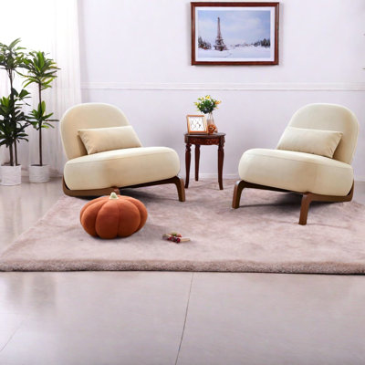 Comfy Accent Chairs, Faux Leather Wood Modern Armless Home Set 2
