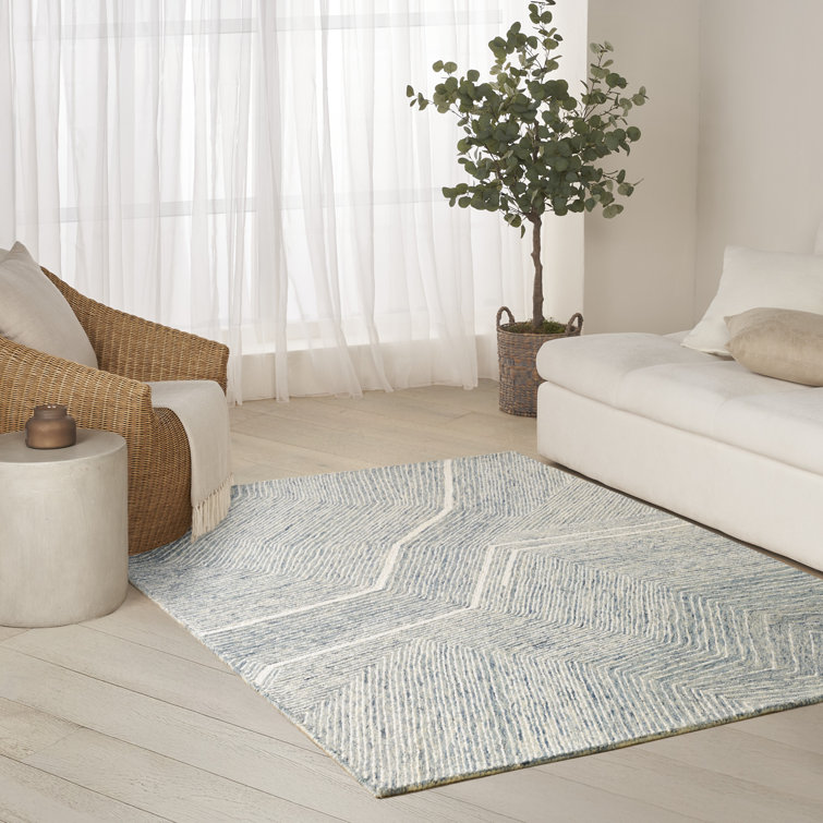 DKNY Pure Angles Ivory Blue Modern Indoor Rug