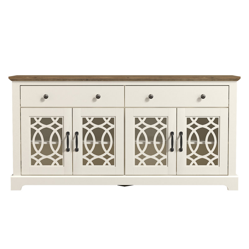 Ensemble de buffet 2 pièces Weddel Basilico, Ivoire ivoire, Knotty Oak