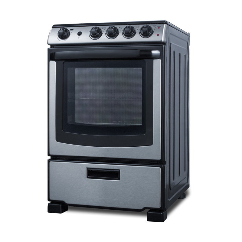Summit Appliance 24" 2.9 Cubic Feet Electric Free Standing Range with Radiant Cooktop, Stainless Steel