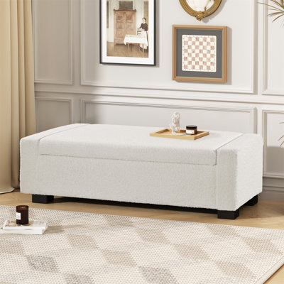 Banc de 50 po avec repose-pieds texturé rectangulaire avec couvercle à charnières pour le siège, le repose-pieds et le rangement caché, parfait pour le salon, la chambre à coucher ou le vestibule