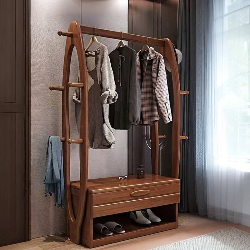 33.46"Dark Brown Minimalism Solid Wood Clothes Rack
