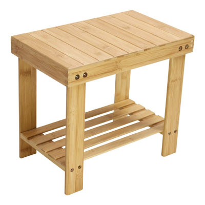 Bamboo Step Stool With Storage Shower Bench With Shelf Foot Stool For Bathroom Living Room Bedroom Natural Color