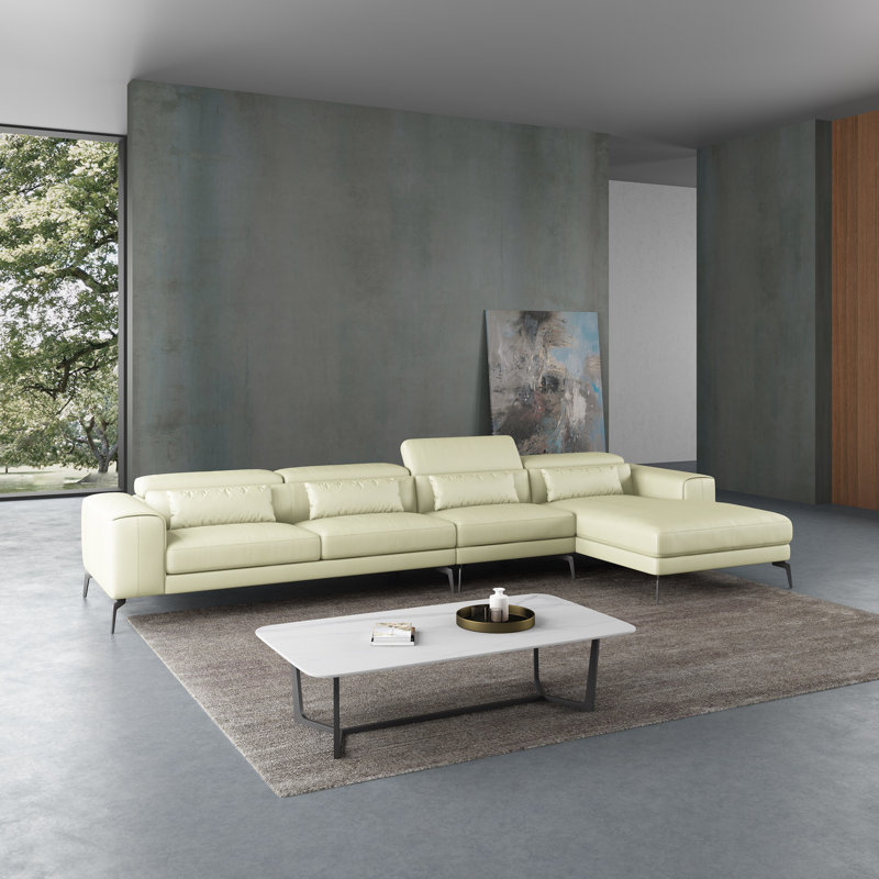 Cavour Sectional, White Genuine Leather, Right Hand Facing