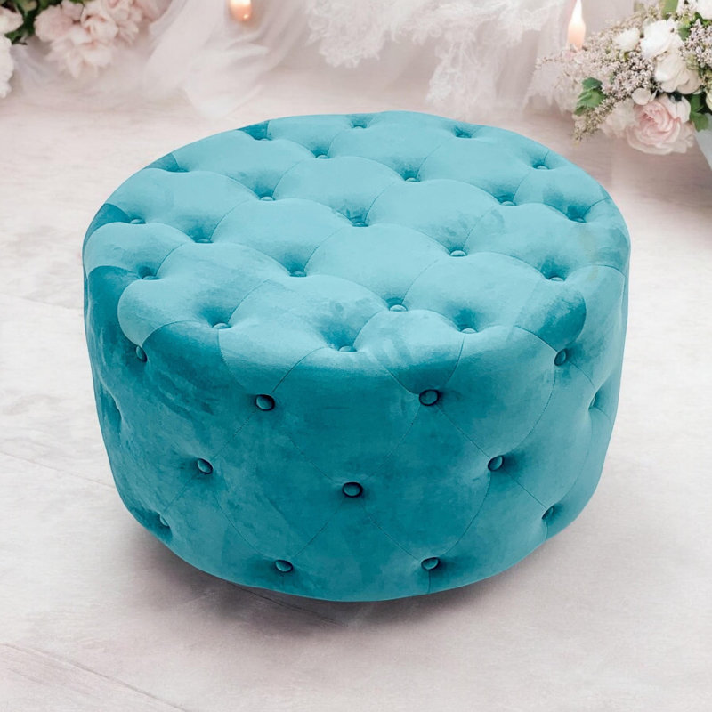 Sheffer 80cm W Velvet Round Pouffe, Blue