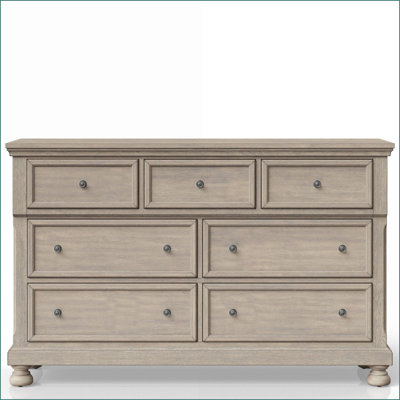 Commodes | Commode transitionnelle à sept tiroirs gris antique | Bois massif et panneau de fibres à densité moyenne