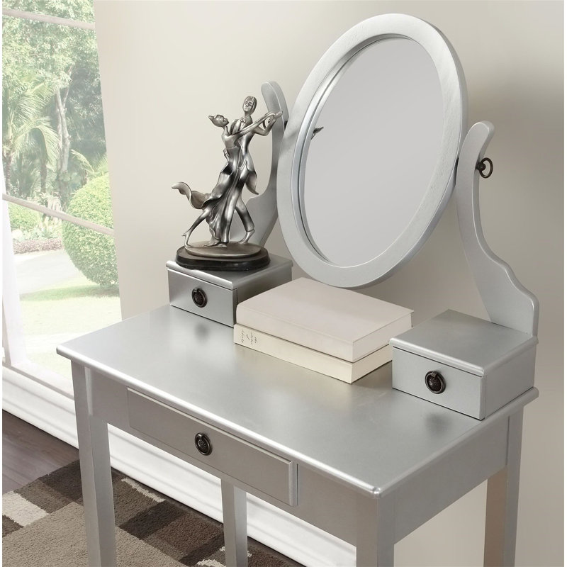 Bureau de coiffeuse avec tabouret, Argent