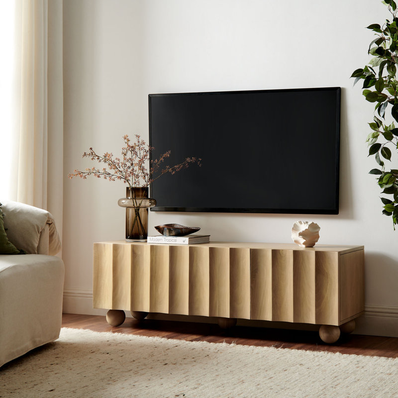 Sorren Scalloped Wood TV Stand, 54", Natural