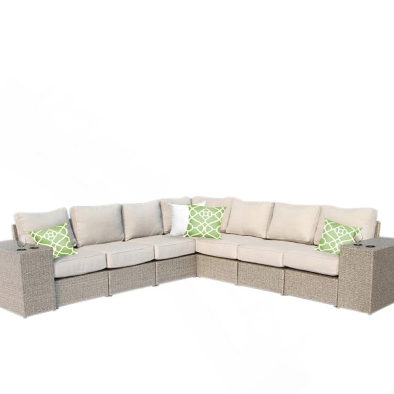 Ensemble de canapé d'extérieur en osier pour 6 personnes avec coussins, entièrement assemblé, Coussin gris / cadre brun
