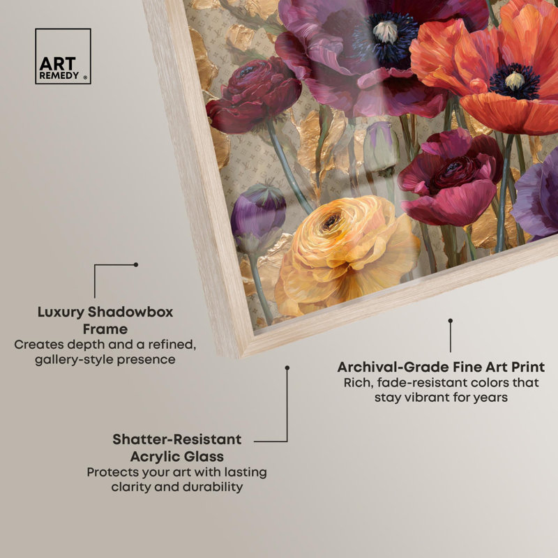 «Blossoming from Sunsets Shadowbox Print Autum» par Art Remedy, H 46 po x l 31 po, Crème, crème