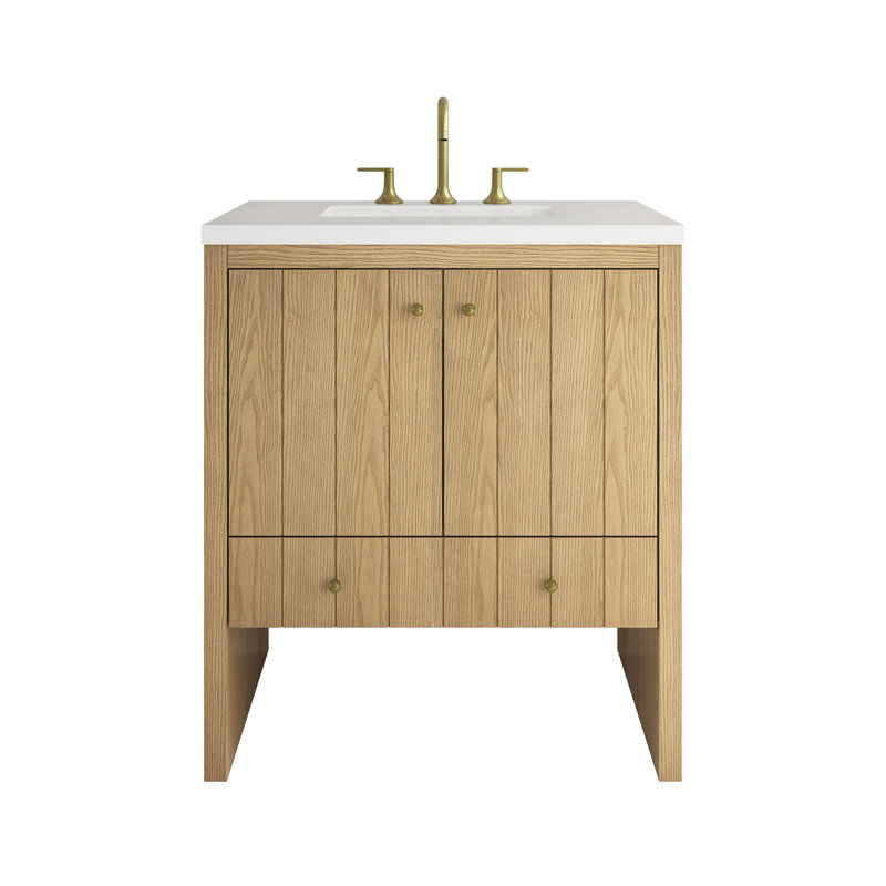 Hudson 30" W Single Vanity, Light Natural Oak, White Zeus, Widespread