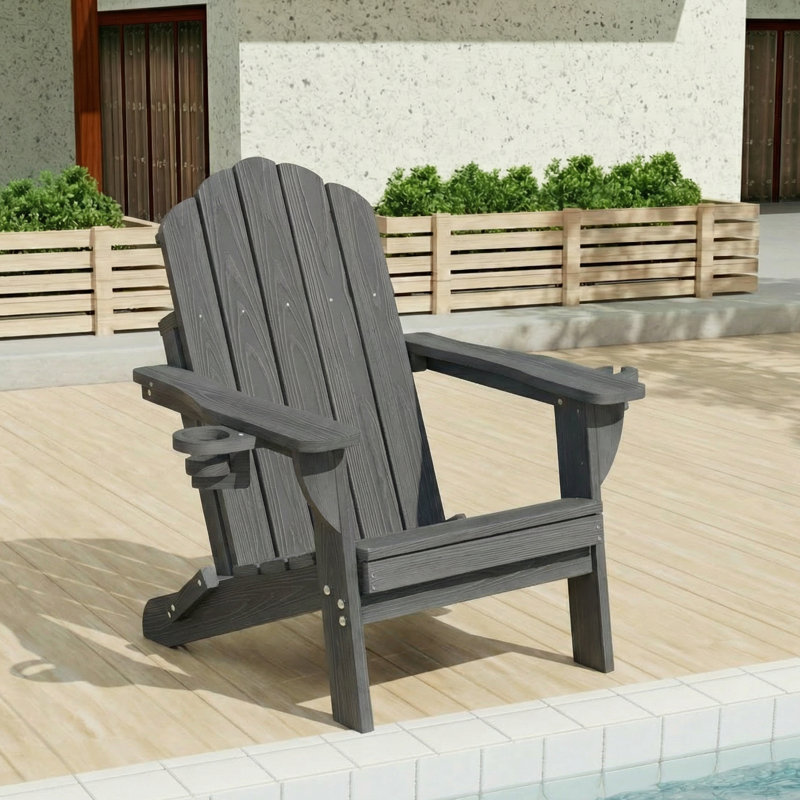 Dauji Oversize Wood Texture Adirondack Foldable Chair Weather-Resistant Fire Pit Chair, Gray