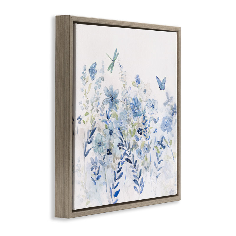 Délicat jardin floral bleu, H 18 po x l 18 po, Cadre flottant orme Montalcino