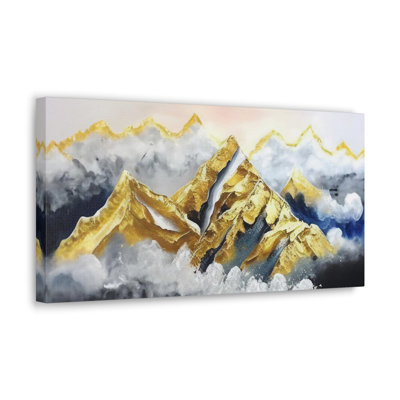 Paysage, or blanc et montagnes bleues, peinture sur toile