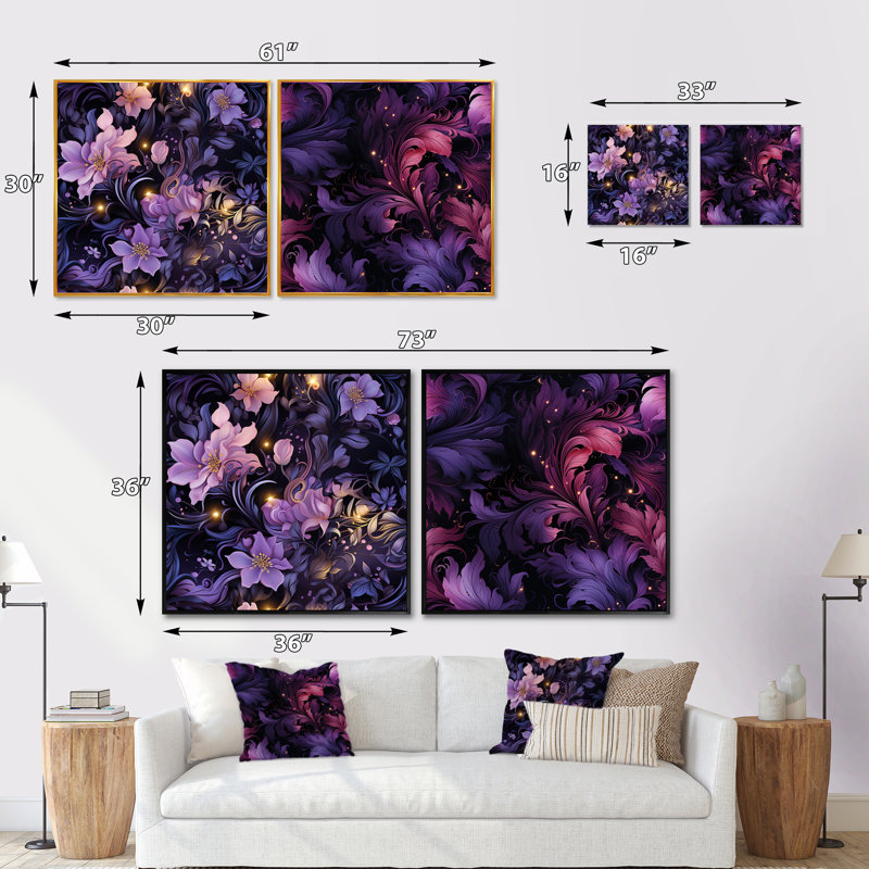 Faison - Ensemble de 2 collages floraux carrés, Cadre flottant noir, H 16 po x l 33 po