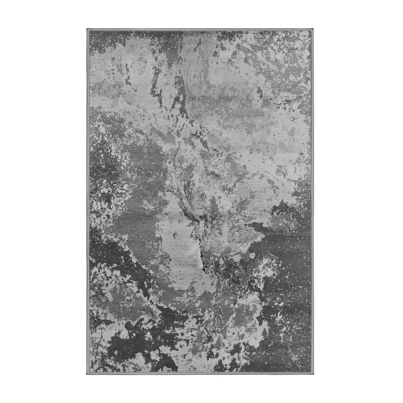 Tapis gris / noir en chenille / polyester tissé à la machine Williette, Rectangle 2 pi x 3 pi