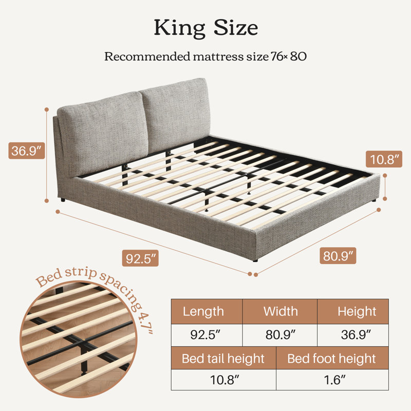 Upholstered Platform Bed with Two Removable Cushioned Headboards, Brown, King