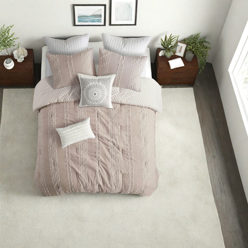 Premium Cotton Jacquard Bedding Sets, Blush Modern Comforter For Home