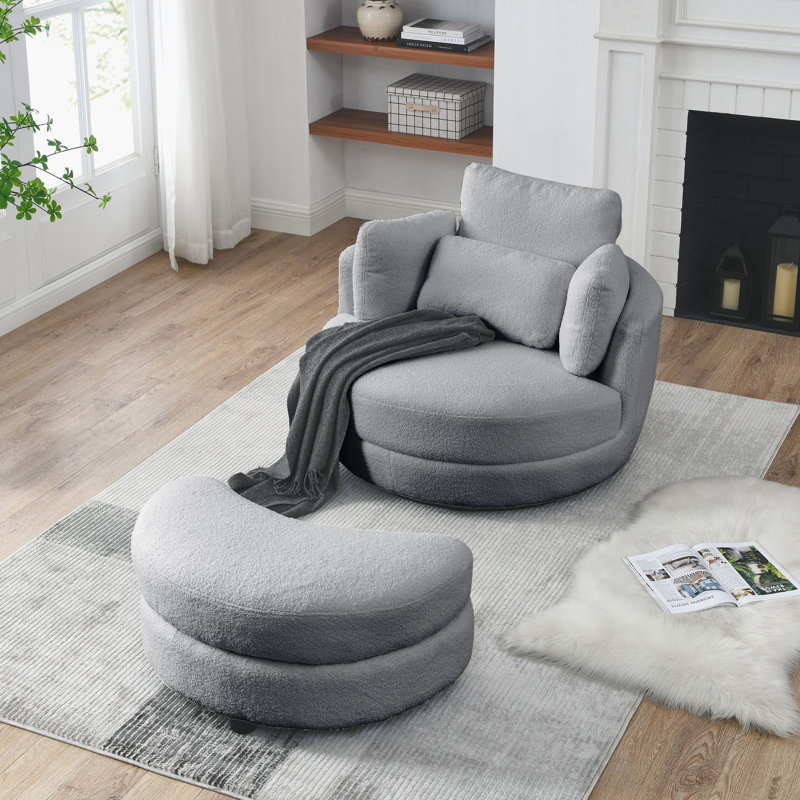 Fabric Upholstered Club Chair with Wood Legs, Wool Coffee