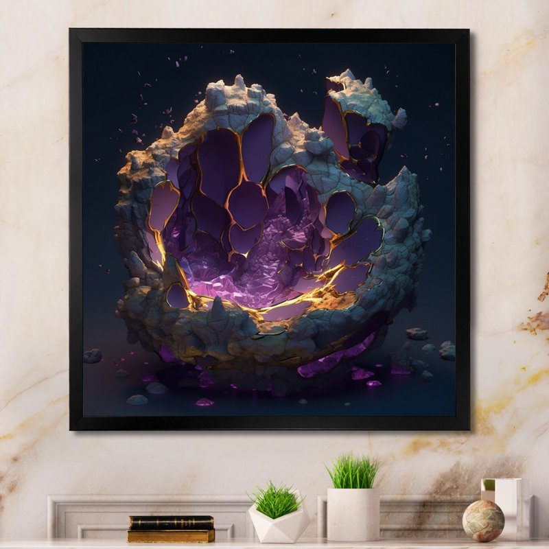 Exploration des profondeurs de la géode mauve dorée II - reproduction, Cadre photo noir, H 16 po x l 16 po x P 1 po