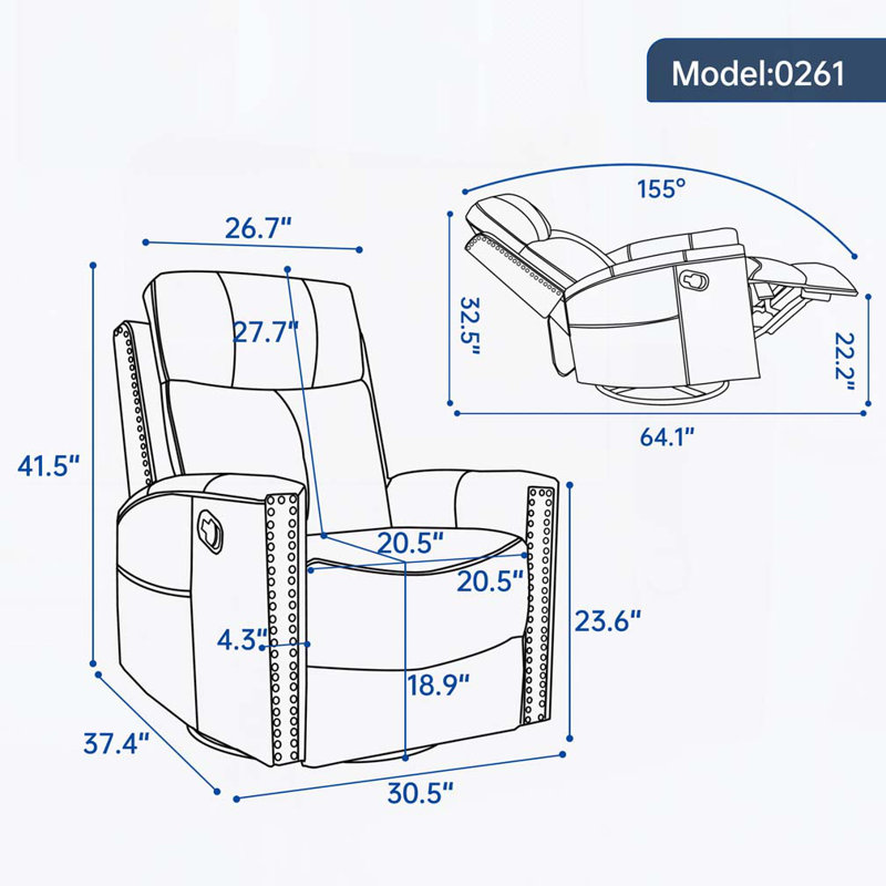 Leather Swivel Manual Recliner Chair with Heat Massage, Red
