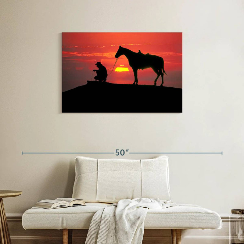 Cowboy du Texas au coucher du soleil, H 24 po x l 36 po