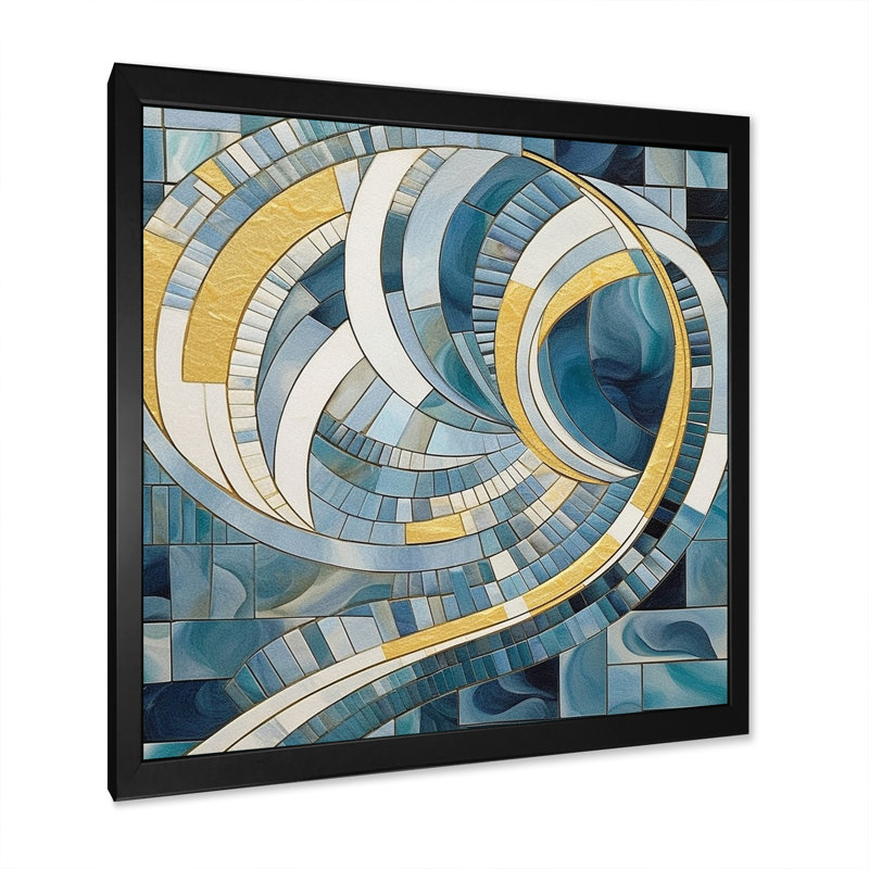 " Gold Constructing Blue Realms II ", Black Single Picture Frame, 30" H x 30" W x 1" D