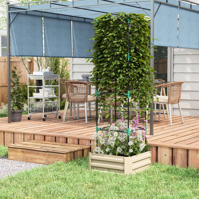 Lit de jardin surélevé galvanisé 24 po x 24 po x 11,78 po, pot de fleurs d'extérieur avec cage à treillis pour tomates, pour légumes, fleurs, fond de patio crémeux pour jardin, crème 24 po x 24 po x 11,78 po, vignes grimpantes