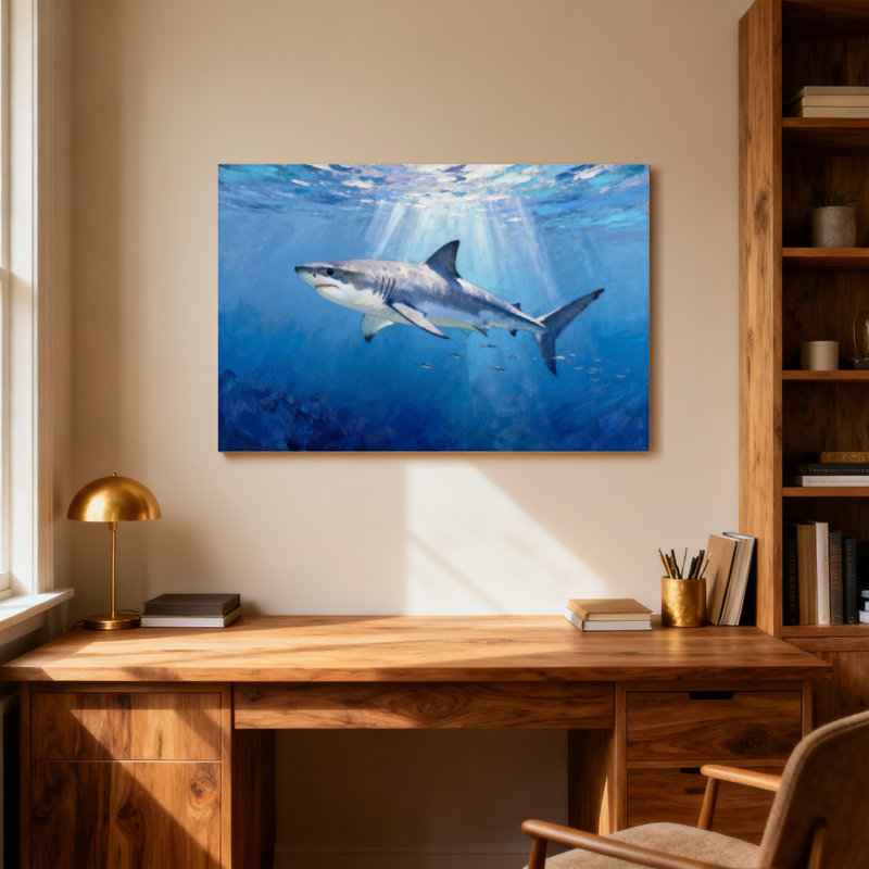 Animals Underwater Shark Swimming In Ocean Light, 16" H x 24" W