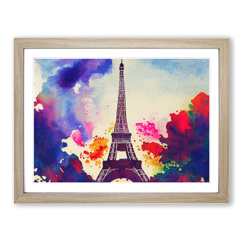 Watercolour Eiffel Tower Abstract - Single Picture Frame Print, 25cm H x 34cm W x 2cm D, Oak Framed