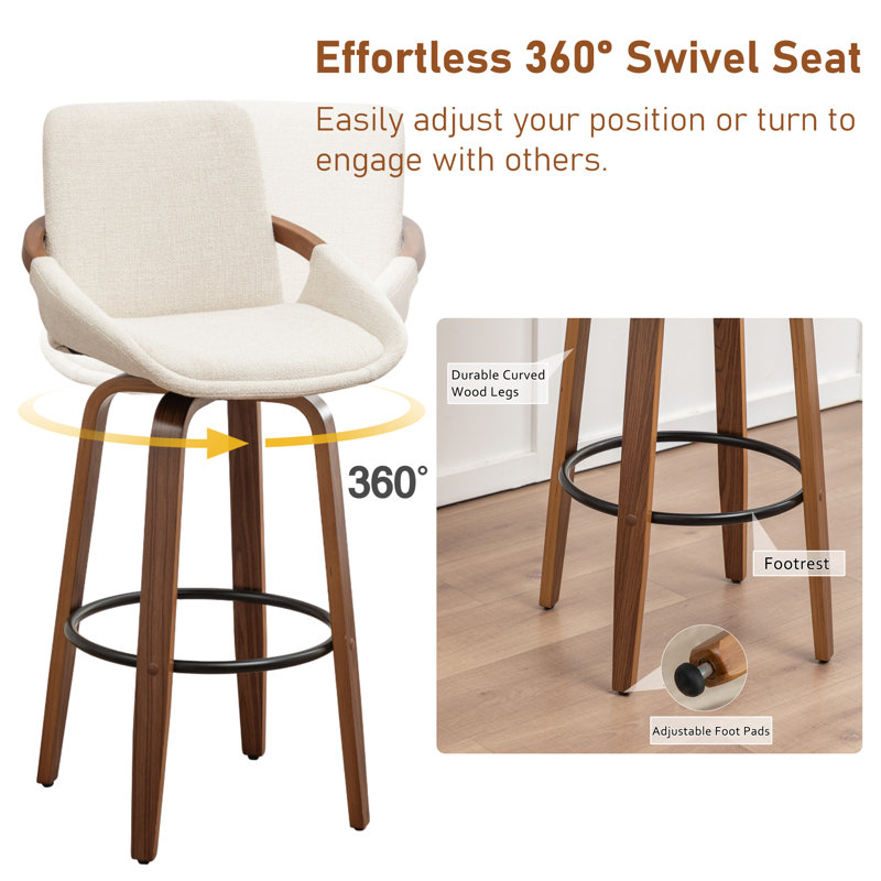 Carruth Swivel Upholstered Counter&Bar Stool, Beige, Bar Stool (30" Seat Height)