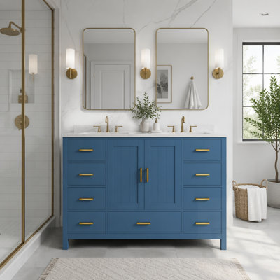 Durable Bathroom Vanity Base Cabinet with Soft-Close Doors and Drawers, Blue Finish for Modern Bathrooms