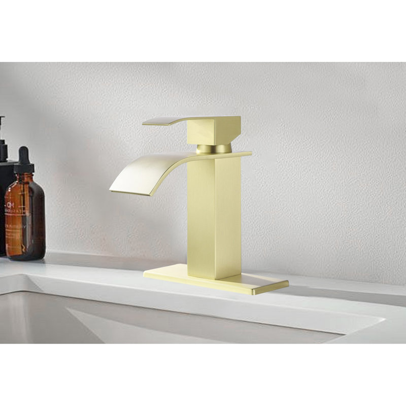 Single Handle Bathroom Sink Faucet With Stunning Waterfall Beauty In Brushed Gold - Stainless Steel For A Dazzling Splendid Spout Grand