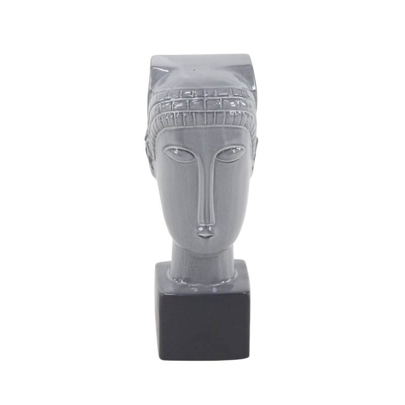 Gray Ceramic Woman Head Sculpture with Painted Finish