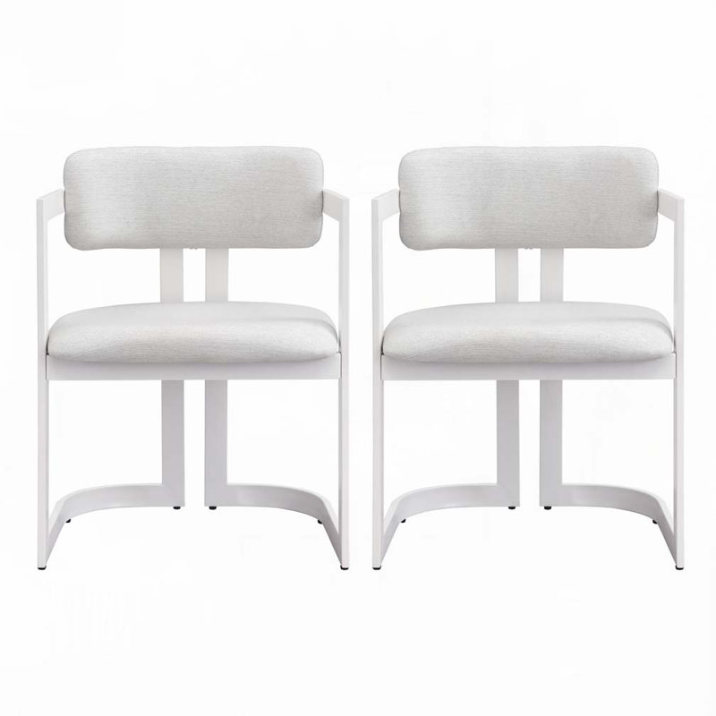 Chaises de salle à manger rembourrées, Blanc, Beige