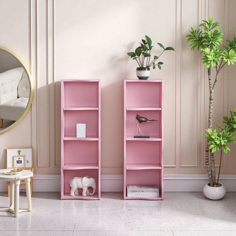 8-Tier Adjustable Shelf Bookcase With Wavy Border Design, Pink