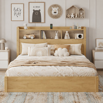 Storage Bed with Drawers, Headboard Shelves, and LED Light