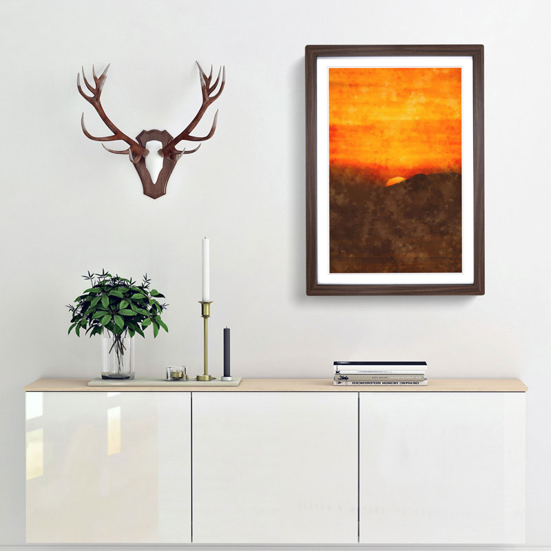 Orange Sunset Abstract - Picture Frame Painting Print, 33cm H x 24cm W x 2cm D, Walnut Framed