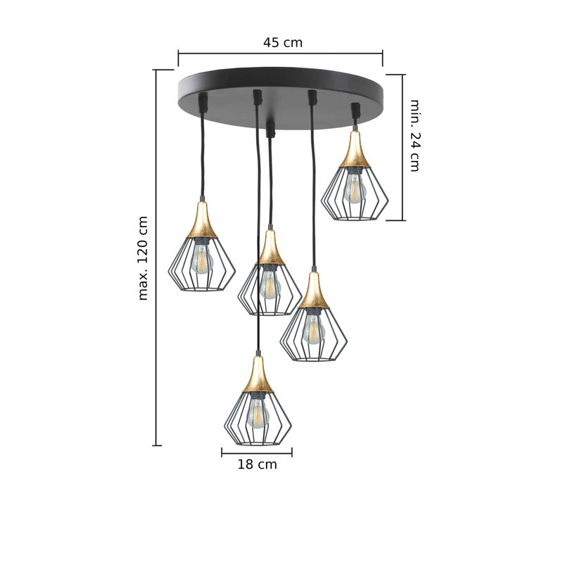 Becraft 5 - Light Cluster Pendant, Black/Gold