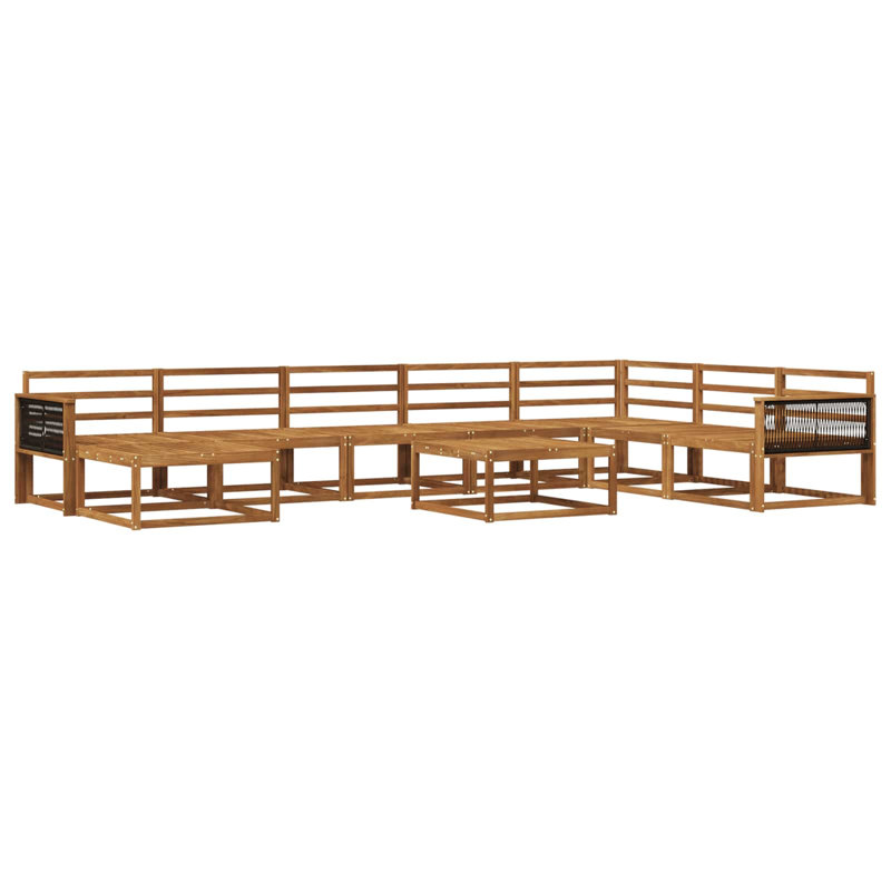  Outdoor Sofa Set 9 Pcs Solid Acacia Wood Patio Furniture Garden Lounge, Natural/Black