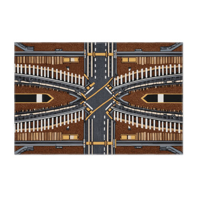 Transportation Black Indoor and Outdoor Area Rug