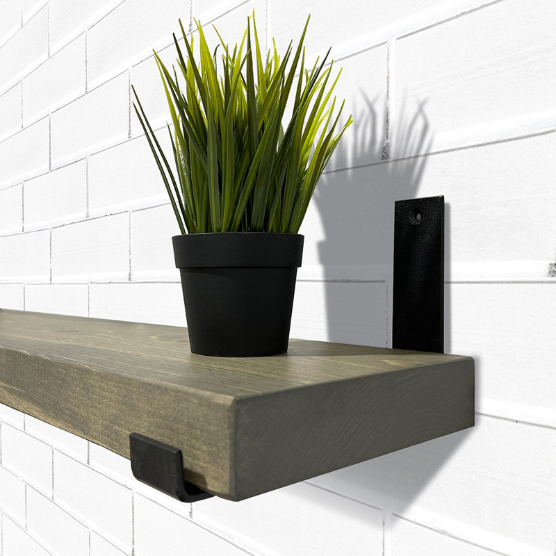 Calheme Rustic Shelves With J Brackets, Aged Barrel, 1.75" H x 12" W x 6" D