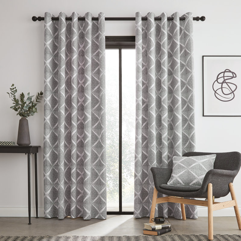 Geo Textured Diamond Eyelet Curtains, Width 168 x  Drop  229cm, Grey