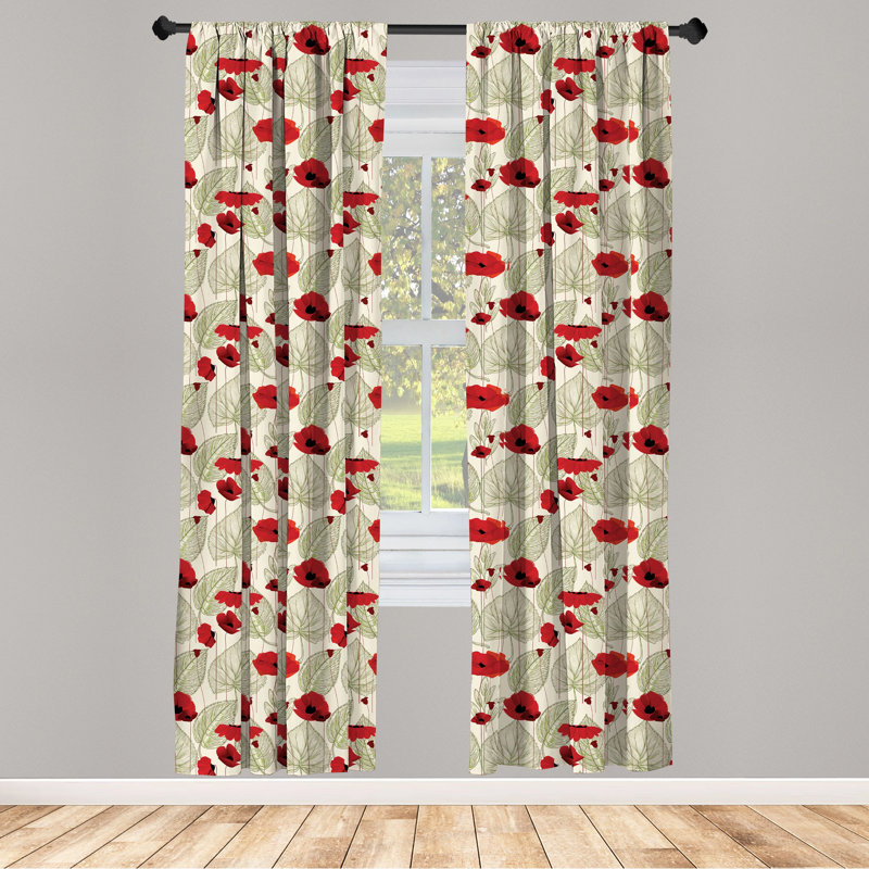 Scarlet Poppy Floral 63" Light Filtering Curtain Panels