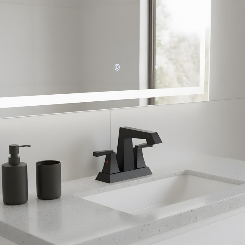 Modern Bathroom Sink Faucet with 2-Handle, Matt Black