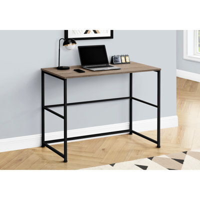 Bureau d'ordinateur de 40 pouces pour la maison - Stratifié taupe, pieds en métal noir, table de bureau contemporaine avec support pour ordinateur portable, design moderne