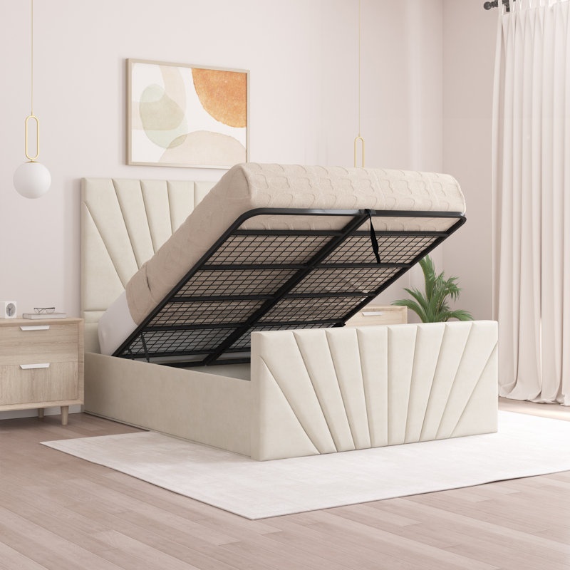 Odolo Upholstered Ottoman Storage Bed, Cream, Double (4'6)